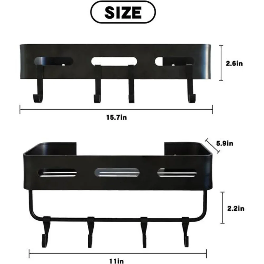 Black Shower Caddy Shelf Organizer, Bathroom Organizers,  2 Pack with 8 hooks